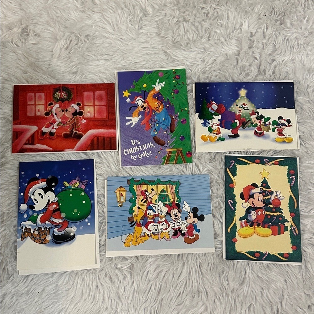 Disney Christmas Greeting Cards Set of 6 Mickey Minnie Goofy Donald Image‎ Arts